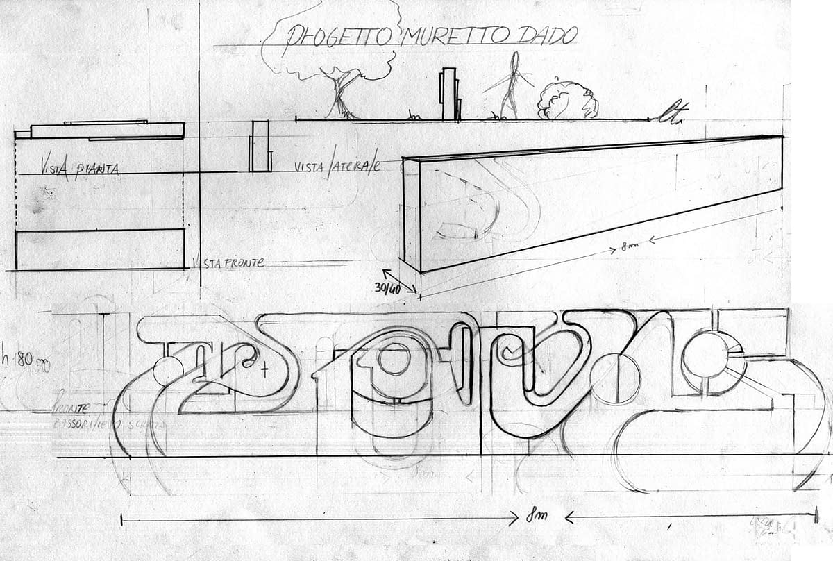 The sketch for a graffiti style sculpture project. Drawing by Dado