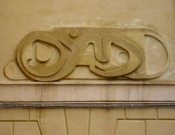 Lettering Medioevale bas-relief Sculpture by Dado Ferri applied on a wall for the Exhibition